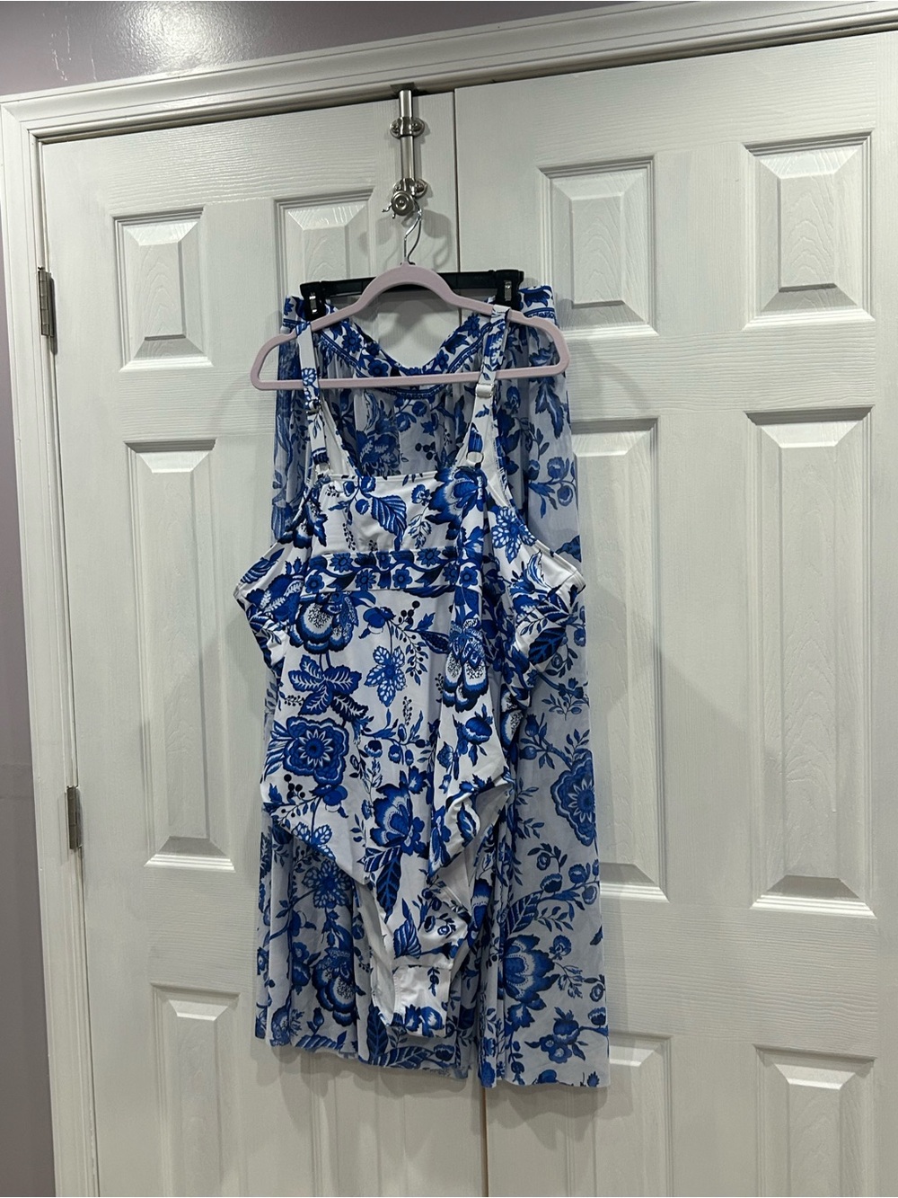 BloomChic Blue and White Floral One-Piece Swimsuit and skirt - Picture 2 of 5